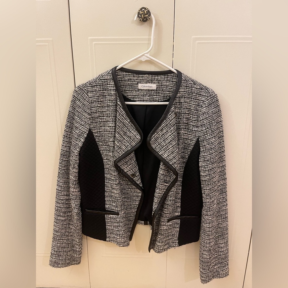 Calvin Klein black and white women’s moto suit jacket